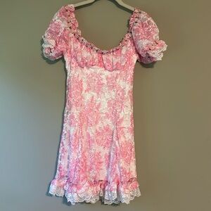 NWT Sugar Thrillz Regency Floral Mesh Lace Ruffle Fit N' Flare Dress M